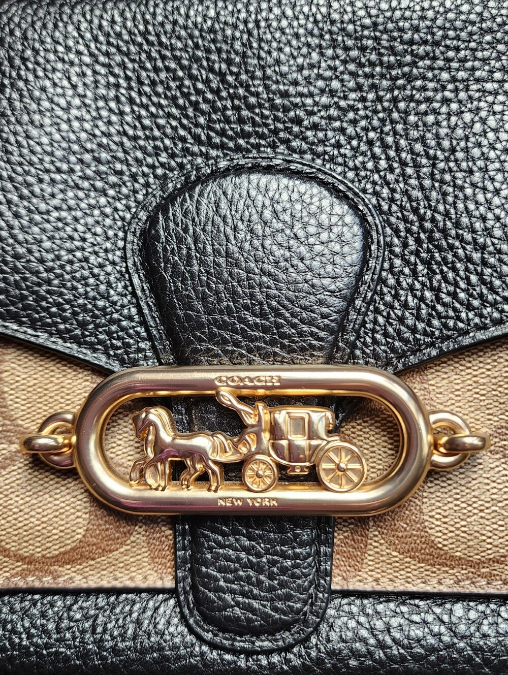 Coach Black Pebbled Leather & Tan Signature Canvas Crossbody - Picture 2 of 7
